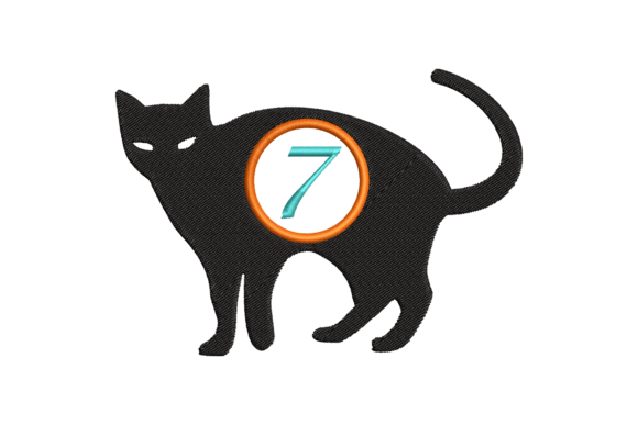 Black Cat Number 7 Embroidery Design